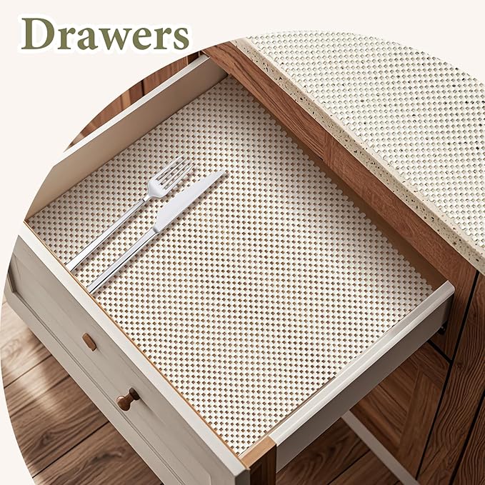 Shelf Drawer Liners for Kitchen Cabinets Non Adhesive Drawer Liner Thickened Refrigerator Liner White Quatrefoil Strong Non-Slip Paper for Tool Box, 11.8 x 236.2 Inches