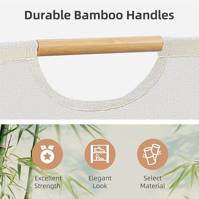 STORAGE MANIAC Large Laundry Hamper, 80L (21.1 Gal) Collapsible Laundry Basket with Bamboo Handles, Freestanding Waterproof Clothes Hamper for Laundry Room, Bedroom, Dorm, Towels, Toys, Beige