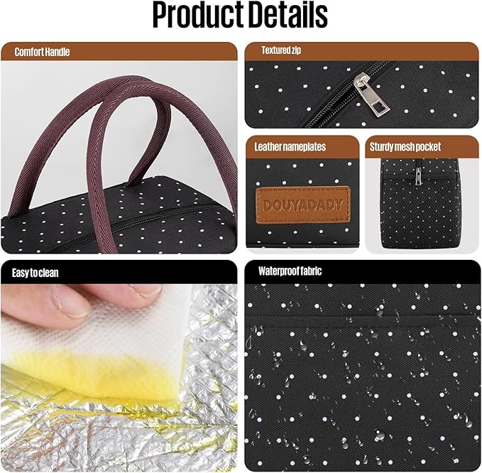 Lunch Bag Women/Men Lunch Box Women/Men (black polka dot)