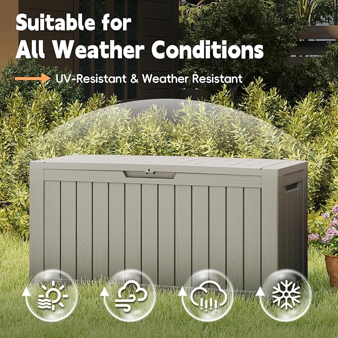 Outdoor Storage Box, 75 Gallon Deck Box Waterproof, Resin Patio Storage Bin for Package Delivery, Patio Furniture Cushion, Garden Tools, Pool Accessories, Weatherproof, Grey