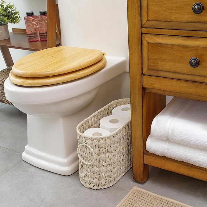 GRANNY SAYS Toilet Paper Storage, Toilet Paper Basket for Bathroom, 6 Mega Rolls Organizer Free Standing, Wicker Basket for Bathroom Storage, Butter Milk
