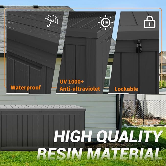 240 Gallon Outdoor Storage Box, Resin Deck Boxes Outdoor Waterproof For Patio Furniture, Garden Tools, Pool Supplies, Lockable And UV Resistant (Striped Black)