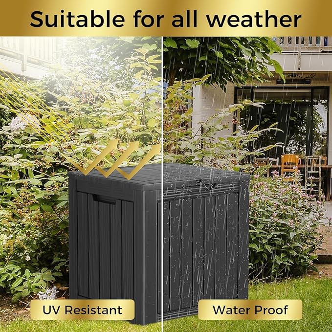 35 Gallon Lockable Resin Outdoor Storage Box, Waterproof & Weather Resistant Deck Box for Patio Cushion, Garden Tools & Pool Accessories, Black