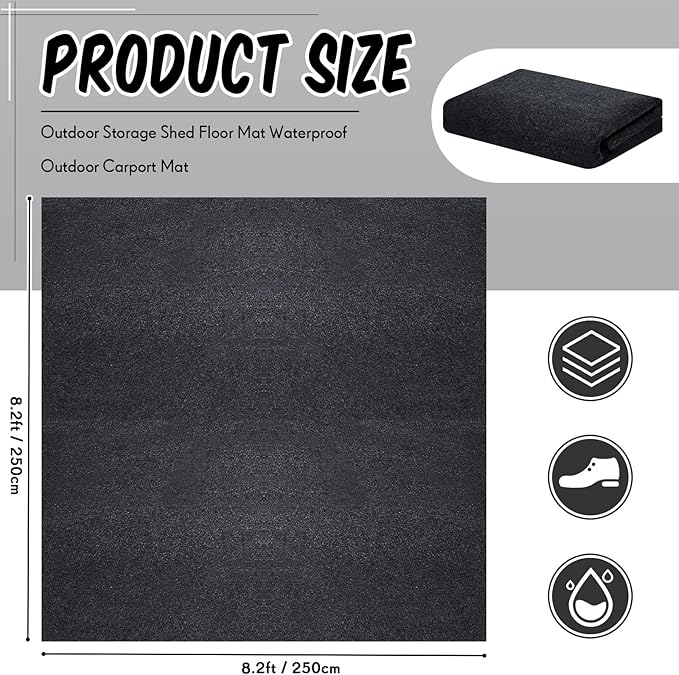 Haull Outdoor Storage Shed Floor Mat Waterproof Outdoor Carport Mat Thickened Soft Patio Furniture Pad Washable with Non Slip Backing, Storage Shed Not Included(8.2 x 8.2 ft)