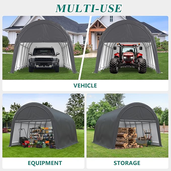 GARTOO Upgrade 12' x 20' Heavy Duty Carport - Extra Large Outdoor Shelter, Portable Garage for Truck Car Auto Motorcycle Boat Outdoor Events Party, Gray