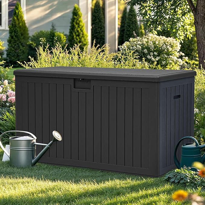 YITAHOME 200 Gallon Extra Large Deck Box, Double-Wall Resin Outdoor Storage Box with Flexible Divider for Patio Cushions Pool Supplies Garden Tools, 990 lbs Load Capacity, Lockable (Black)
