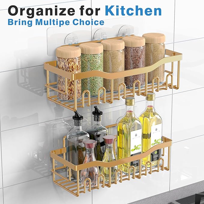 EUDELE Shower Caddy 2 Pack, Adhesive Organizer for Bathroom Storage, Home Decor & Kitchen, No Drilling, Rustproof Stainless Steel Shelf, Bathroom Decor Sets