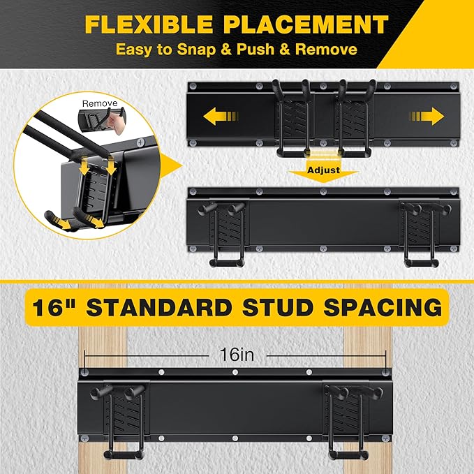 Garage Tool Organizer Wall Mount with 48 inches Rails and 7 Adjustable Heavy-Duty Hooks, Garden Tool Organizer, 10 Pack Carries 440 lbs, Heavy Duty Garage Storage Rack For Yard, Shed, Easy to install