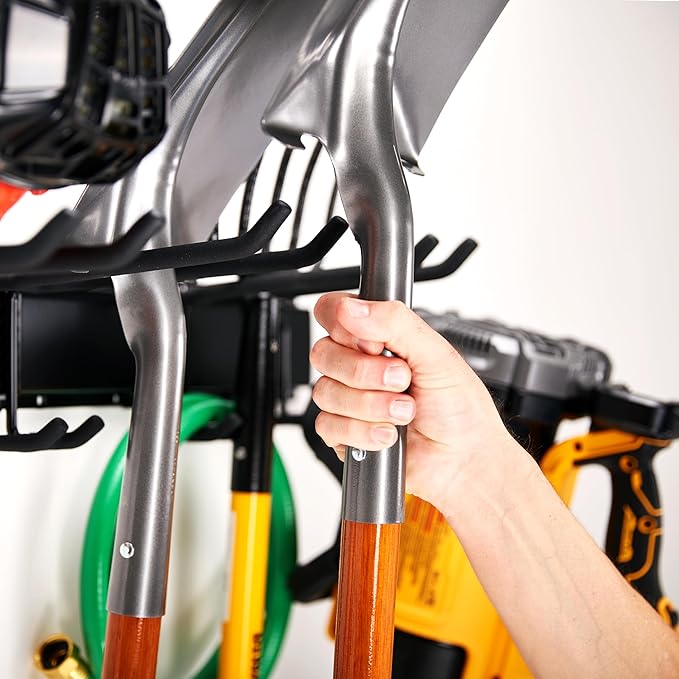 Tool Storage Rack, 8 Piece Garage Organizer, Metal, Wall mounted, Holder for Broom, Mop, Rake Shovel & Tools!