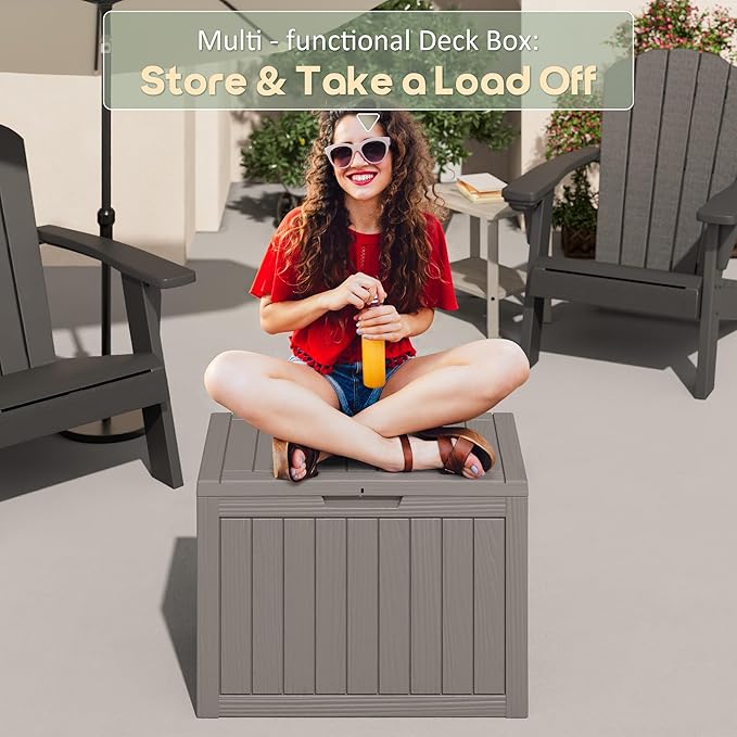 KAMABOKO 45 Gallon Outdoor Storage Box, All-Weather Deck Box for Patio Furniture, Package Deliveries, Garden Tools, Pool Supplies & Cushions, Grey