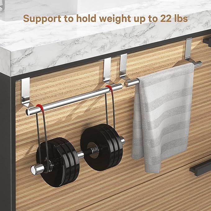 Stainless Steel Over Door Towel Rack Bar Holders for Universal Fit on Over Cabinet Cupboard Doors 2 Pack (Sliver)