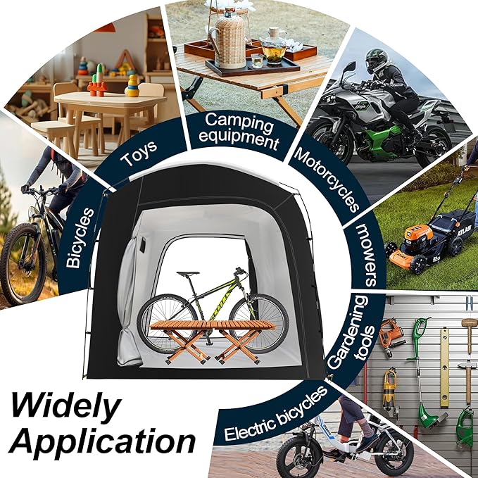 Bike Storage Tent,for 2-10 Bikes, 118 x 86 x 72 in Outdoor Portable Bike Storage, 210D Oxford Fabric PU4000 Waterproof, 2 Rolling Doors, for Motorcycles or Large Motorcycles, Without Floor