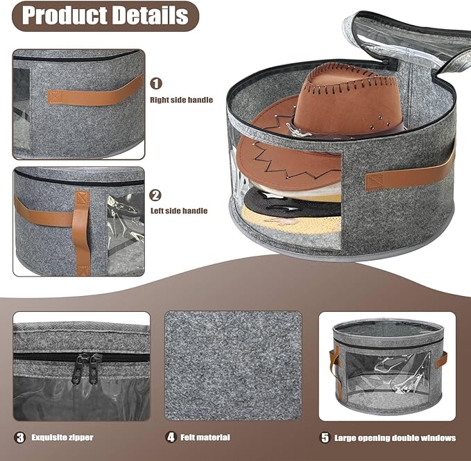 STARGAZ Oversized Clear Hat Storage Bag, Hat boxes for women storage, Cowboy hat storage, Hat accessories, hat organizer for closet, hat travel case with Handle, Holds Up to 10 Hats(Grey 2 Pack)