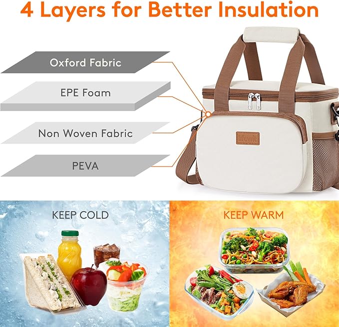 Lifewit Medium Lunch Bag Insulated Lunch Box Soft Cooler Cooling Tote for Adult Men Women, Beige 12-Can (9L)