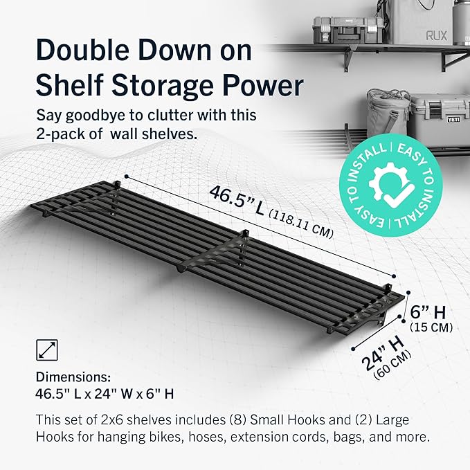 StoreYourBoard Heavy Duty Garage Shelf Wall Mount 2ft x 6ft – Wall-Mounted Shelving for Storage & Organization – Heavy Duty Garage Shelves for Tools, Bins, & Equipment – Holds 500 lbs - Black