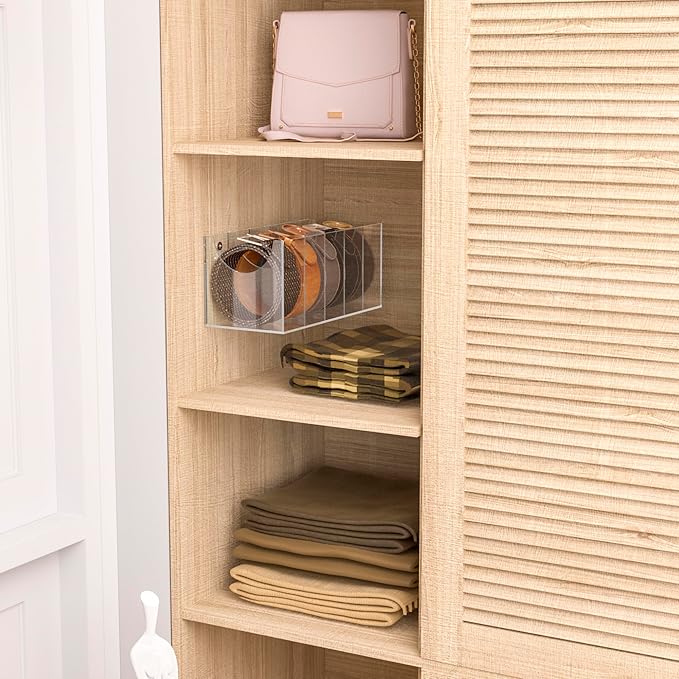 5 Compartments Acrylic Belt Organizer, Clear Belt Display Case for Tie Organizer Wall Mounted