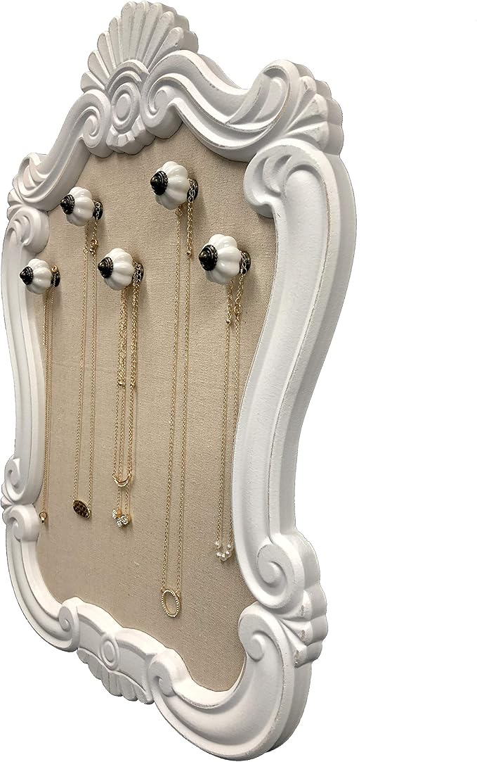 Creative Picture Frames 16" x 20.5" Venice Wall Mounted Jewelry Frame Organizer, Shabby Chic White Decorative Accessory Holder Wall Display