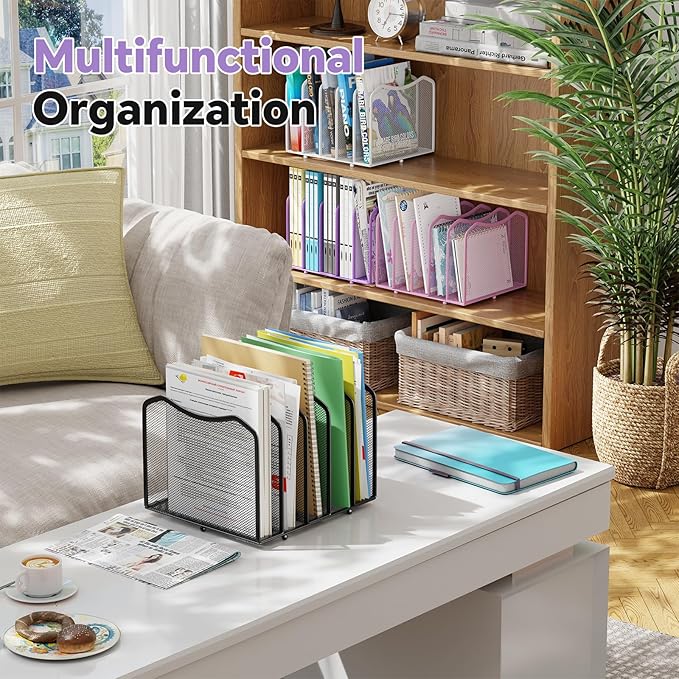 Simple Trending Mesh Desktop File Sorter Organizer, 5-Section Bookshelf for Desk Home Office, Purple