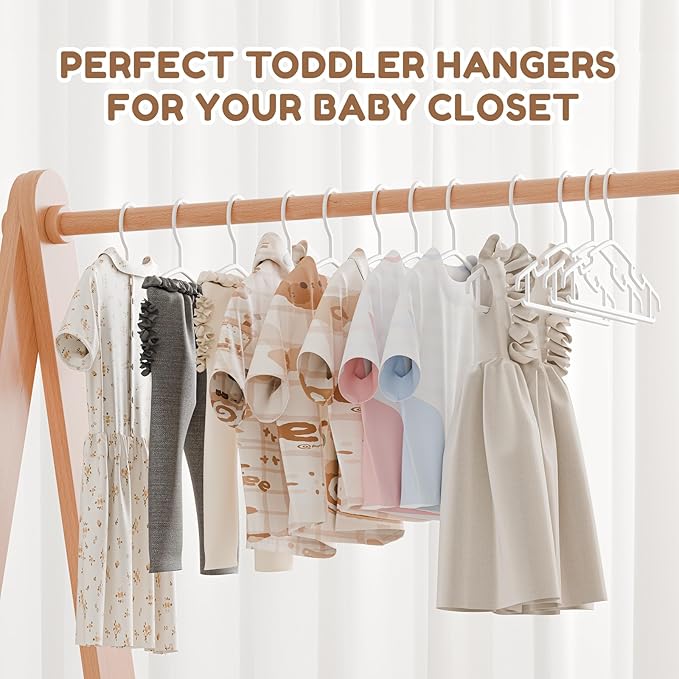Kids Plastic Hangers, Baby Clothes Hangers for Closet 50 Packs Non-Slip Toddler Hangers for Infant Child Clothing, Small Children, for Pants Coats Skirts (White)