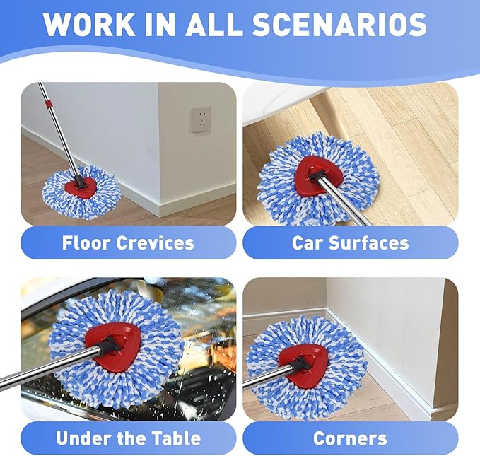 6 Pack Mop Replace Head Compatible with O Cedar Mop 2-Tank RinseClean, Spin Mop Refills, Microfiber mop Head Replacement, Deep Cleaning and Machine Washable