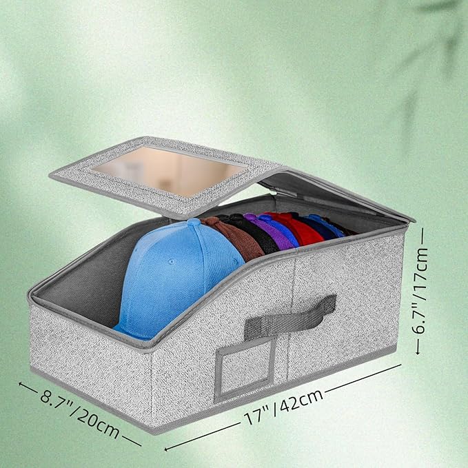 ‌Portable Hat Storage Box Organizer | Large Capacity Foldable Cap Holder with Clear Window | Space-Saving Closet Accessory for Baseball Caps, Beanies & Sun Hats‌ (4 Pack)