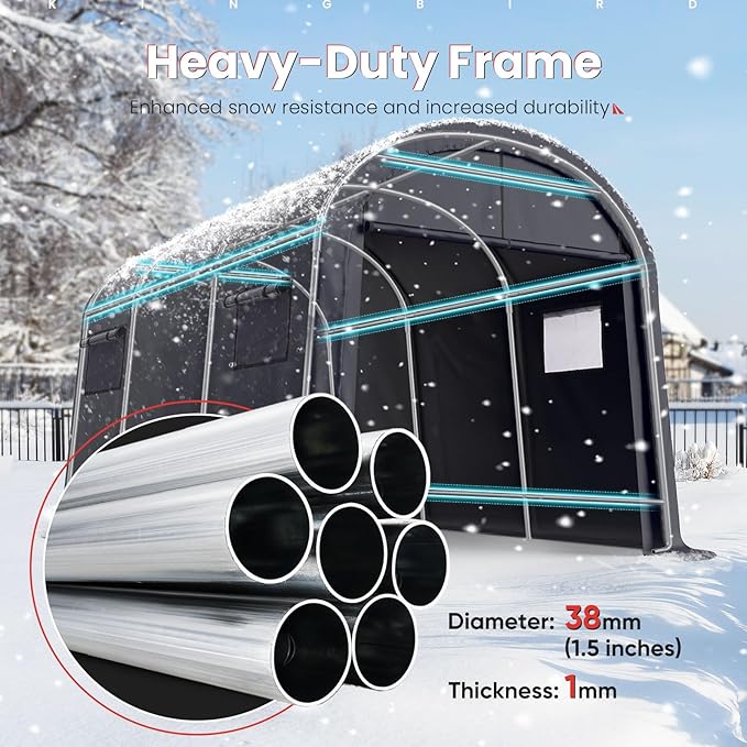 KING BIRD 10' x 15' Round Style Garage Shelter Heavy Duty Storage Shelter Carport Portable Canopy Shed with Roll-up Ventilated Windows for Boat, Patio Furniture and Lawn Mower-Dark Gray
