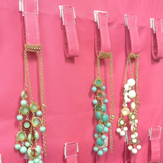 Wrapables® 28 Zippered Pockets Hanging Jewelry Organizer with 21 Holding Loops, Pink