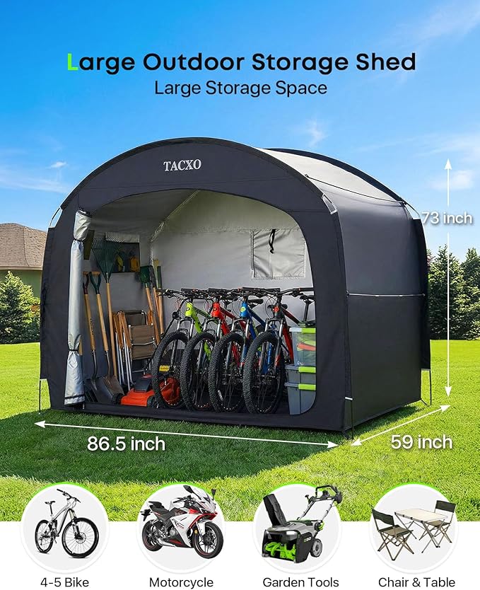 Bike Storage Shed Tent,Bike Cover Waterproof Outdoor Storage Shed with 30% More Top Storage Space for 4-5Bikes,Portable Bicycle Shelter for Motorcycle,Garden Tools,Lawn Mower