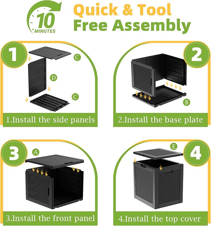 31 Gallon Waterproof Resin Deck Box, UV Resistant Outdoor Storage for Garden, Patio, Porch, Delivery（Black，31 Gallon）