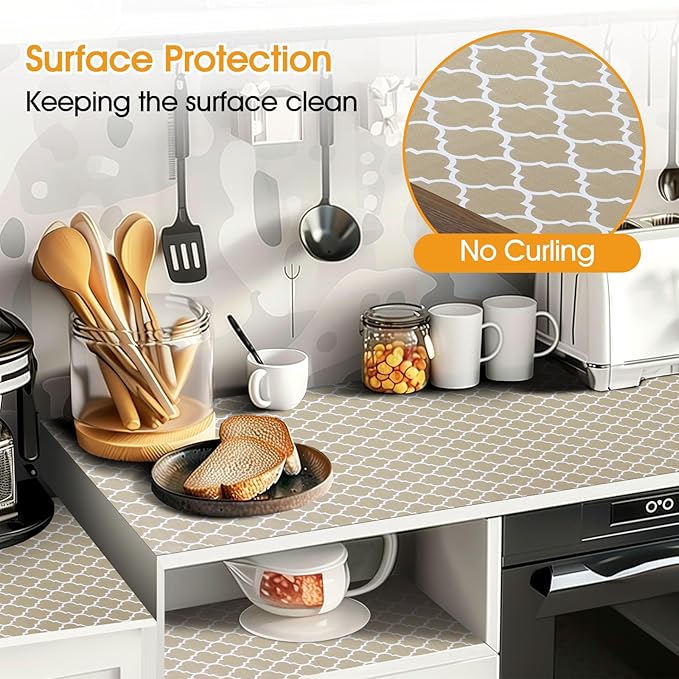 Shelf and Drawer Liner for Kitchen Cabinets Non-Adhesive, Strong Grip Non-Slip Thickened Cabinet Liners for Shelves, Waterproof Mats for Dresser Cupboard, Beige, 12 in x 30 Feet