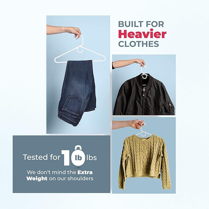 Neaties Heavy Duty Clothes Hangers 100 Pack (108 Count) – Made in The USA – 8lb Capacity Plastic Hangers for Adult Clothing – Durable for Pants, Coats, Jackets, or Jeans – White