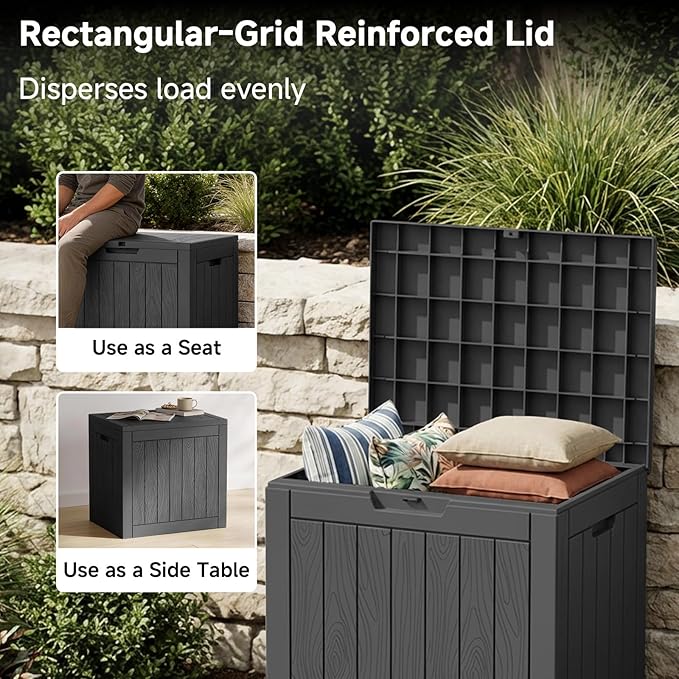 35 Gallon Outdoor Deck Box,Waterproof Resin Outdoor Storage Boxes, Outside Storage Lockable Container for Garden Tools,Indooor Cushions,Accessories (Black)