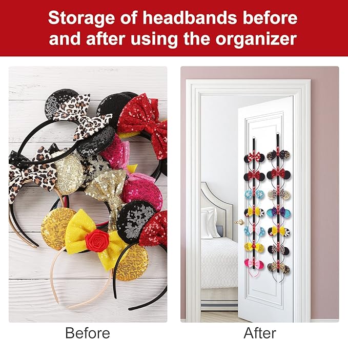 2Pcs Mouse Ears Headband Holder Polka Dot Hanging Wall Display Decor Vertical Headpiece Organizer Hair Bow Accessories Hanger Holder
