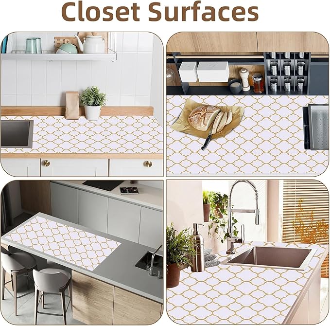 Shelf Drawer Liners for Kitchen Cabinets 11.8 x 236.2 Inches Non Adhesive Drawer Liner Thickened Refrigerator Liner Gold Quatrefoil Strong Non-Slip Paper for Tool Box with Knife and Tape Measure
