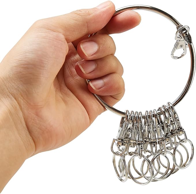 Metal Key Ring Organizer with 10 Swivel Clasps, Large Split Ring Holder, Silver