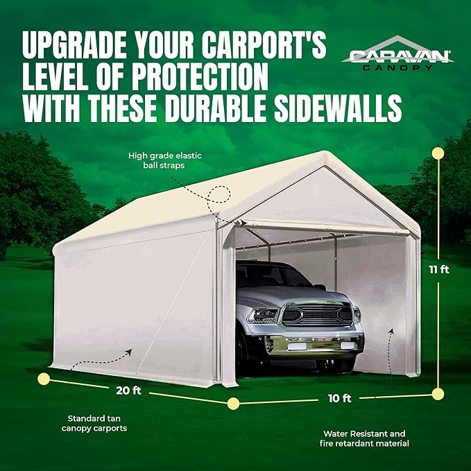 Caravan Canopy Tent Sidewalls for Mega Domain Carport with Straps, Ideal for Garage Storage, Inflatable Garage Covering, Tan (Sidewalls Only)