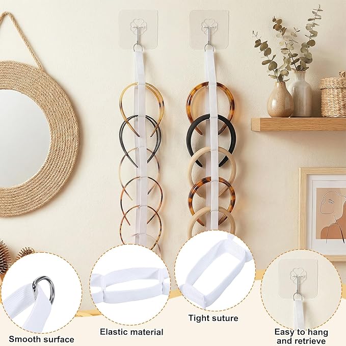 3Pcs Headband Holder Organizer for Girl, Over-The-Door Vertical Hanging Hairband Storage for Women, Wall Hanging White Hair Hoop Display Hair Accessories Organizer for Closet, Dorm, Bedroom Decor