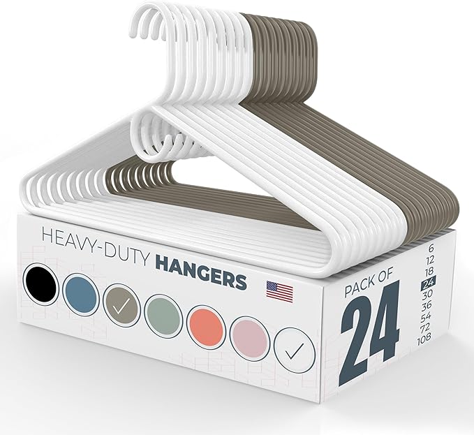 Neaties Heavy Duty Clothes Hangers 20 Pack (24 Count) – Made in The USA – 8lb Capacity Plastic Hangers for Adult Clothing – Durable for Pants, Coats, Jackets, or Jeans – White & Gray