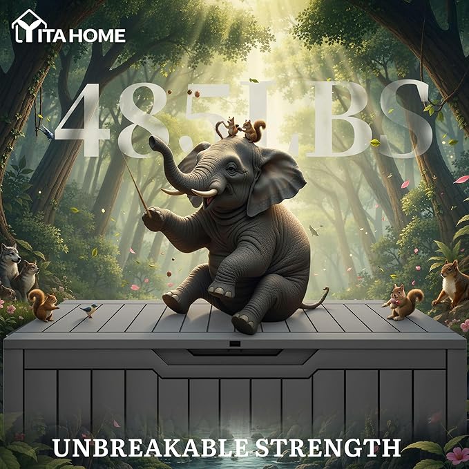 YITAHOME 100 Gallon Outdoor Storage Box, Large Water Resistant Resin Deck Box, Indoor Outdoor Lockable Storage Container for Patio, Garden, Cushions, Tools, Equipment (Dark Gray)