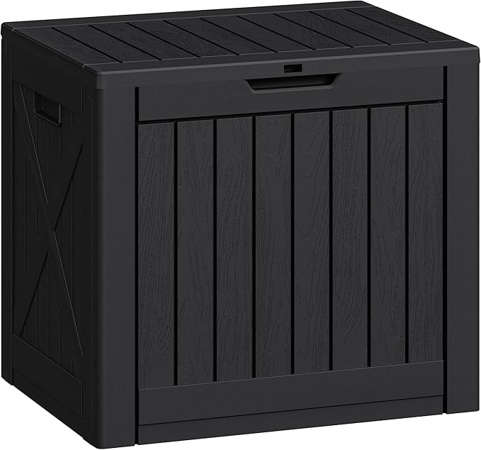 Greesum 40 Gallon Outdoor Deck Box with Lock, Resin Storage Chest for Patio Furniture Cushions, Garden Tools, Pool Toys, Waterproof & UV Resistant, Large Capacity, Dark Black