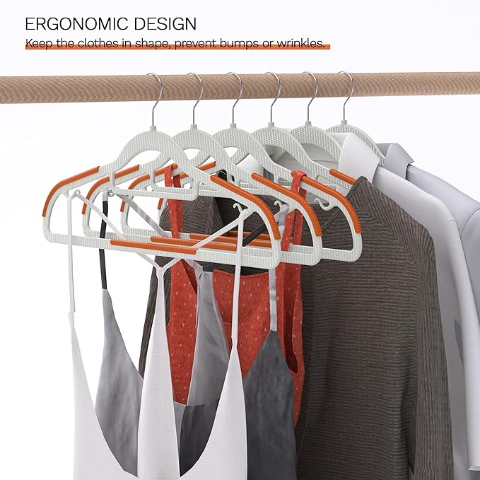20 Pack Heavy Duty Plastic Hangers, Non Slip Clothes Hangers with Rubber Pads and 360° Hook - Thin Space Saving Hanger, Closet Organizer for Shirt, Pants, Suit, Skirt, Coat - Orange