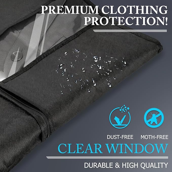 60-inch Garment Bags for Travel, Garment Bags for Hanging Clothes with Zipper and Visible Transparent Window, 2 Pack，Black
