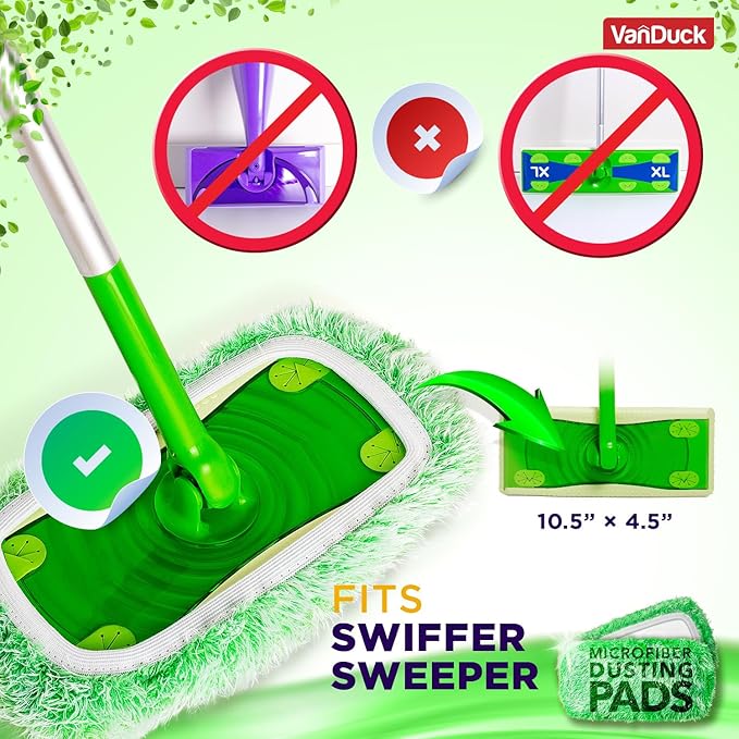 VanDuck Floor Duster Refill Compatible with Swiffer Sweeper Mop (4 Pack) - Microfiber Pet Heavy Duty Dry Cloth Refills - Reusable Mop Pad