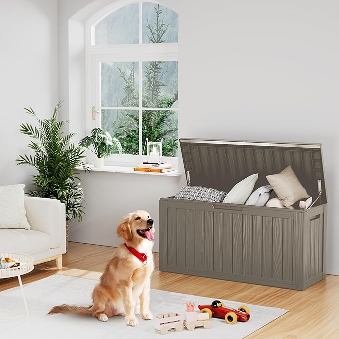 Outdoor Storage Box, 80 Gallon Resin Deck Box Waterproof for Patio Furniture, Garden Tools and Pool Accessories, Lockable UV-Resistant Storage Bin Bench Cabinet for Outside, Gray