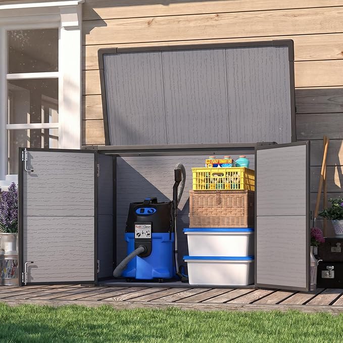 U-MAX Resin Outdoor Storage Cabinet 23 Cu.Ft Box Weatherproof, Plastic Trash Can Storage Shed, Waterproof Horizontal Sheds & Outdoor Storage Clearance with Base for Outside