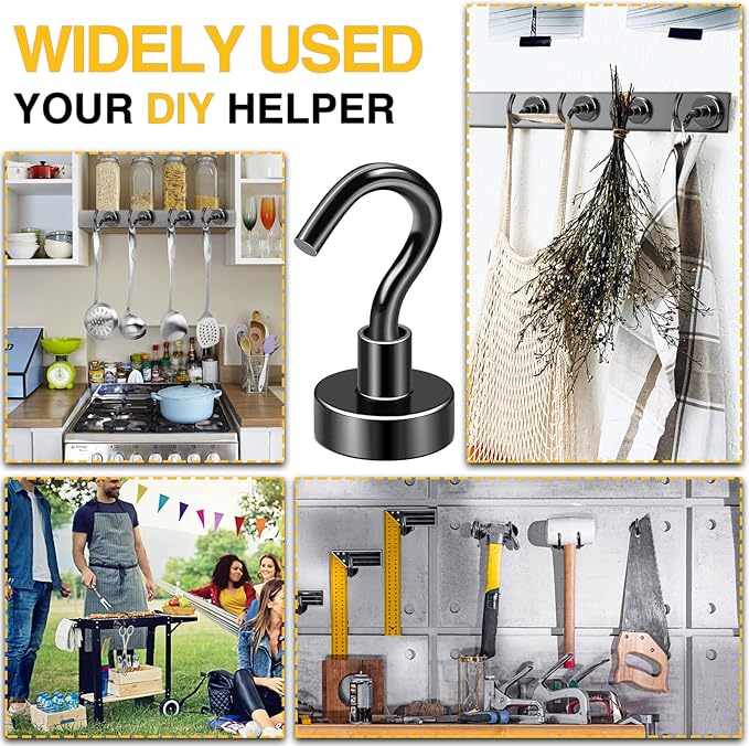 DIYMAG Magnetic Hooks, 30lbs+ Magnet Garage Hook 2026 Cruise Cabin Ship Essentials Heavy Duty Strong Magnets Refrigerator Fridge Hanging for Classroom Beach Vacation Kitchen Grills Home Black 60 Pack
