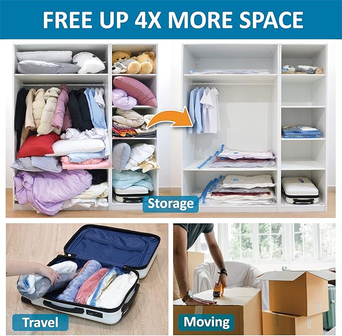 Cozy Essential 20 Pack Vacuum Storage Bags, Space Saver Bags (4 Jumbo/4 Large/4 Medium/4 Small/4 Roll) Compression for Comforters and Blankets, Pillow, Bedding, Sealer Clothes Storage