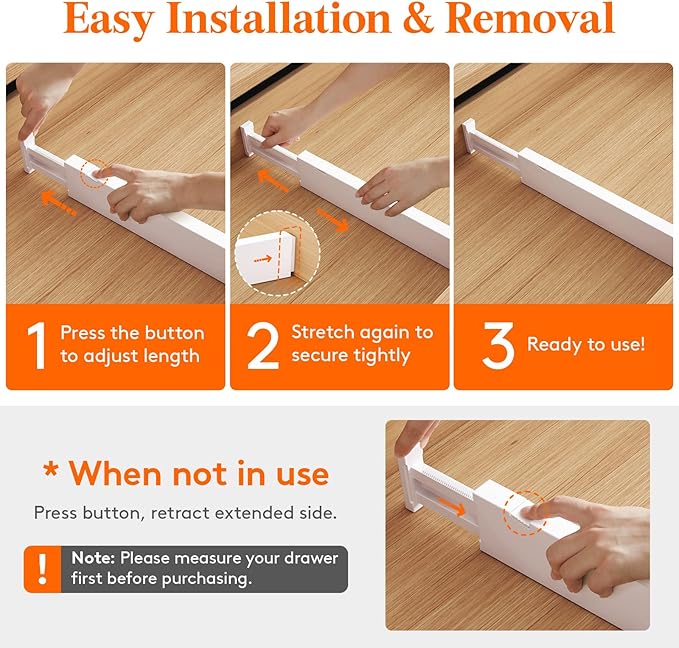 Lifewit 10 Pack 2.36" High Drawer Dividers 28-43.5cm/11-17" Adjustable Drawer Organizer for Clothes/Utensils, Expandable Drawer Separator in Dresser/Kitchen/Bedroom/Office Organization & Storage White