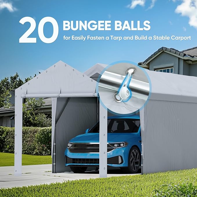 ADVANCE OUTDOOR 10x20 ft Carport Replacement Door with Zippers Tarp, Heavy-Duty Waterproof & UV Protected, Easy Installation with Ball Bungees, Sliver Gray, One Door Only