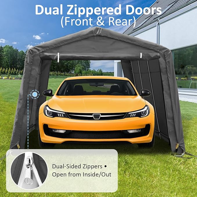 CHARMELEON 10x20FT Heavy Duty Outdoor Storage Shelter Carport,Portable Garage Shelter for Garden Tool Car Truck Boat,Galvanized Steel Frame Storage Tent with Dual Doors&Thickened Fabric ((Dark Grey)